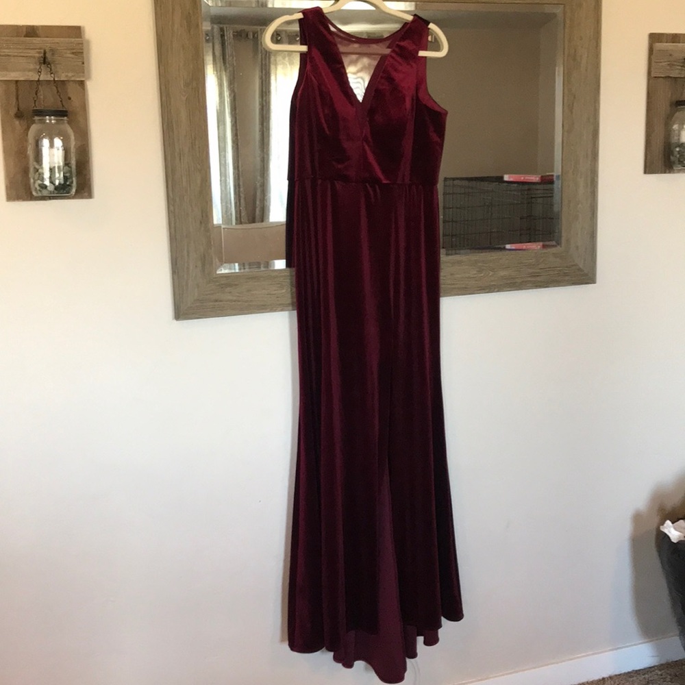 Burgundy velvet evening gown